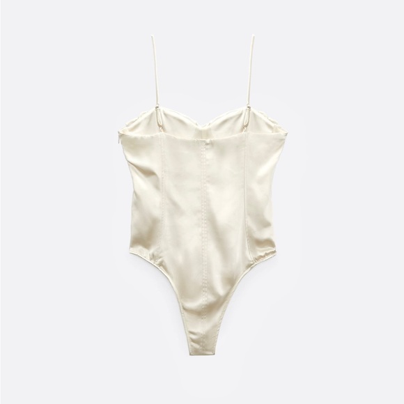Zara satin bustier corset style cami bodysuit cream ivory color - Picture 2 of 7